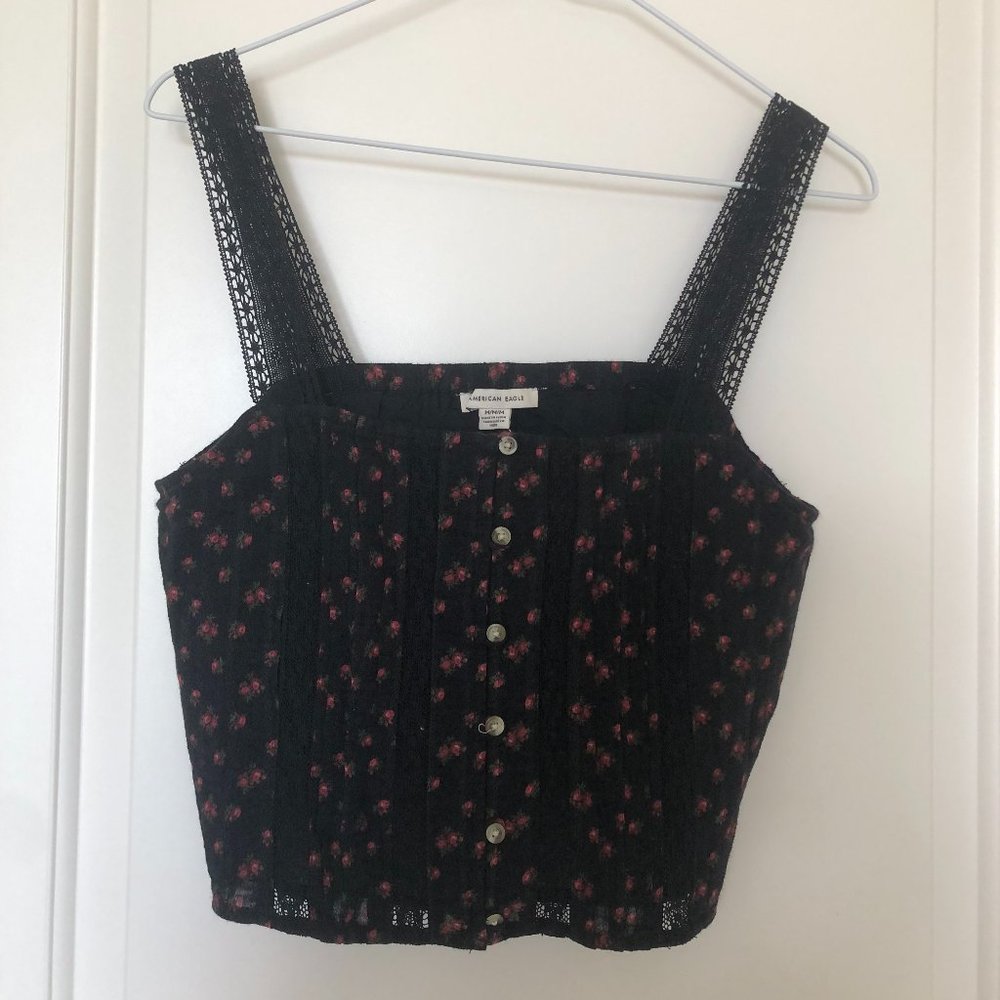 NWT black floral american eagle crop top